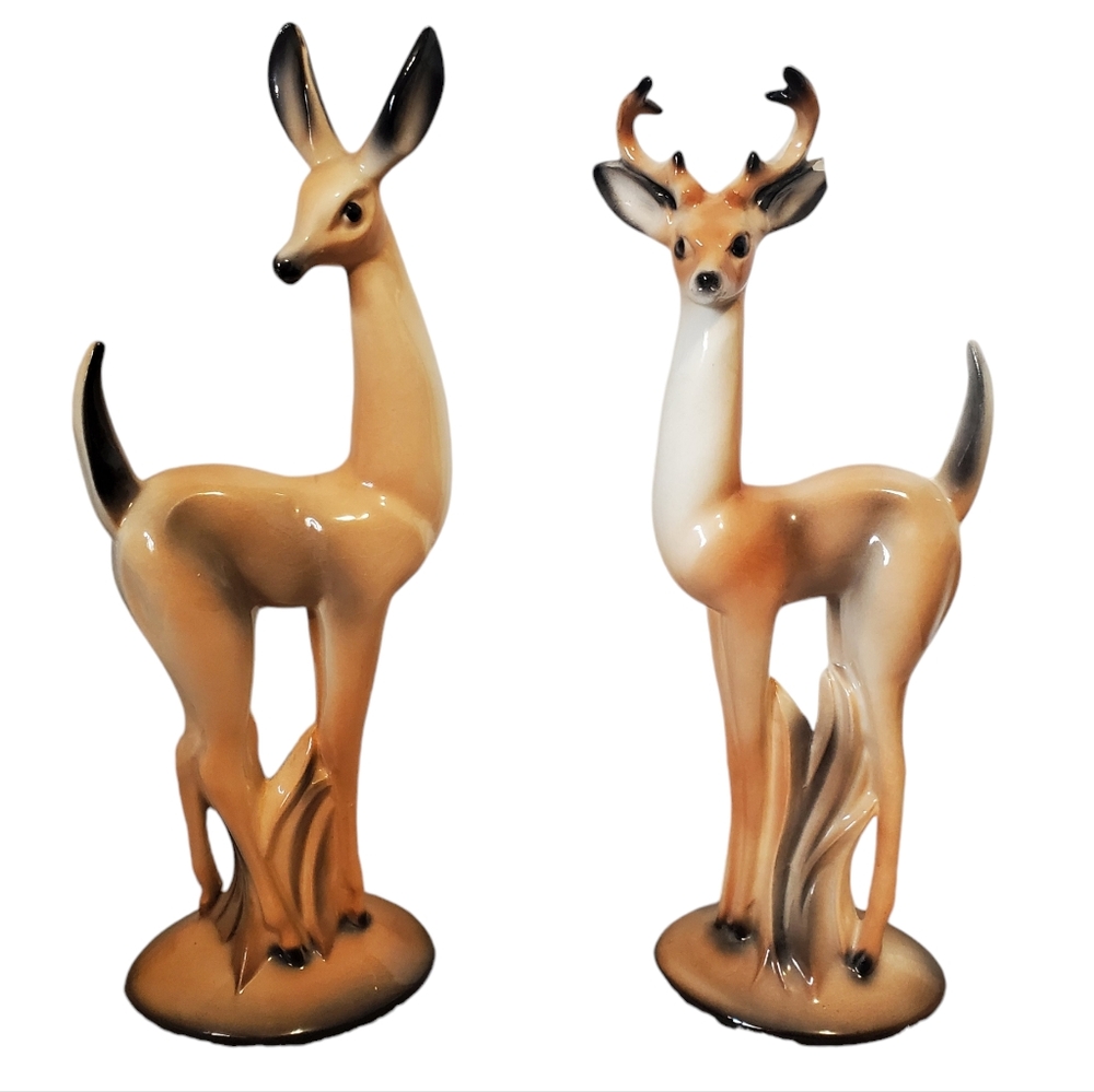 Vintage Ceramic Maddux of California Deer Pair